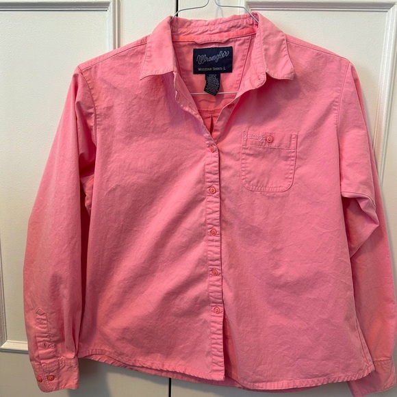 Wrangler Western Breast Cancer Pink Button Down Long Sleeve Shirt Size Large - Picture 1 of 12